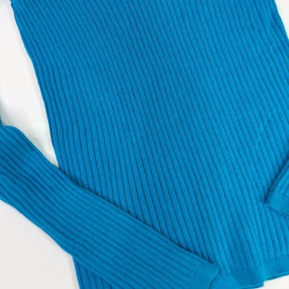 Vince Top Womens Small Blue Bay Ribbed Stretchy Fitted Cashmere Blend Sweater - Picture 2 of 9